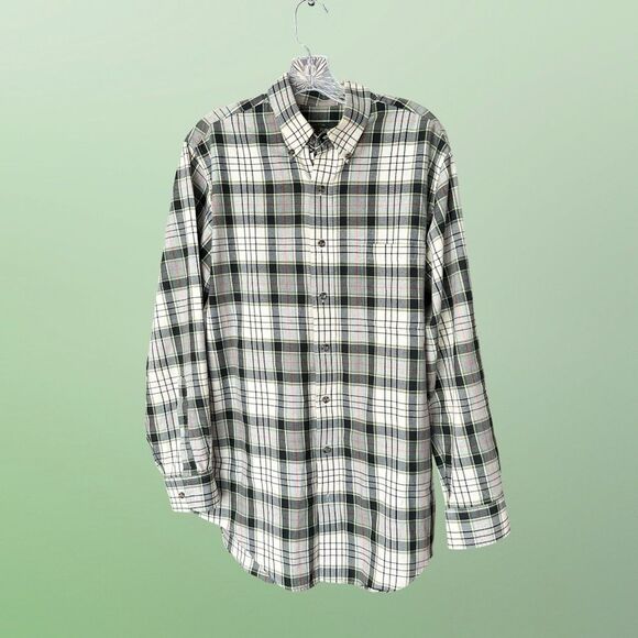 Orvis Mens Long Sleeve Button Down Shirt Cotton-Flannel Plaid Green/Cream Large - Picture 8 of 10